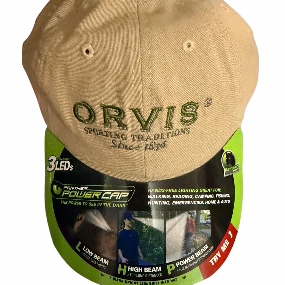 Orvis Tan Baseball Cap with Green Tag Accent